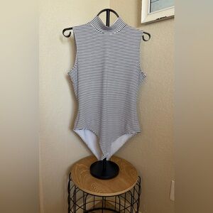 H&M Black & White Striped Mock Neck Sleeveless Bodysuit